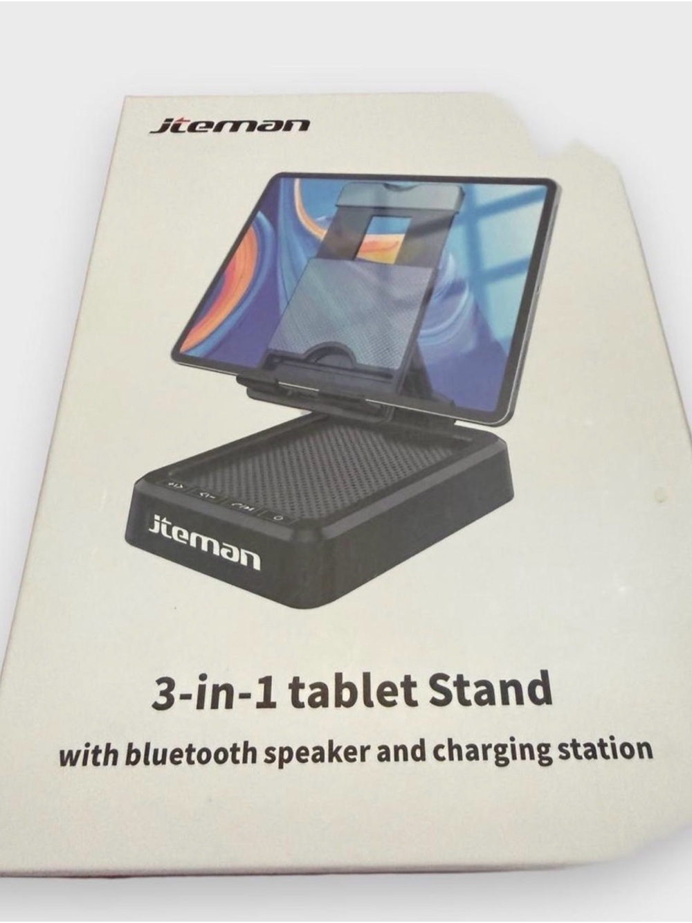 3-in-1 Tablet Stand with Bluetooth Speaker & Charging Station